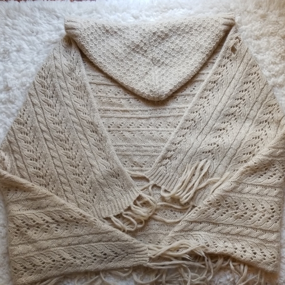 Origami by Vivian Cream Knit Hooded Shawl - Picture 3 of 6